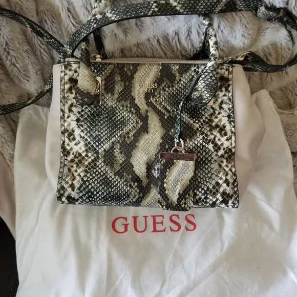 Guess Bags Guess Grey And Cream Snake Print Satchel Poshmark